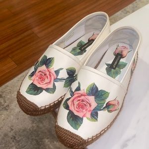 Dolce & Gabbana Leather Tropical Rose Print espadrilles